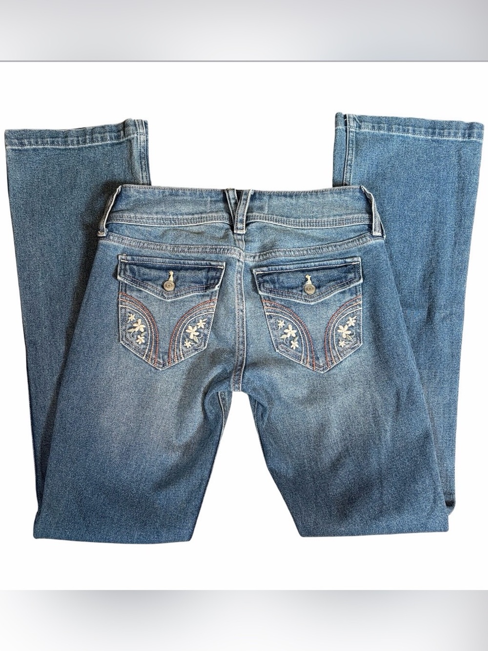 Hollister Ultra Low Rise Boot Cut Jeans Embroidered back NWT